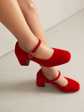 Women's Comfortable High Heel Mary Jane Shoes, Red, Suitable For Fall, Wedding, Party Or Commute